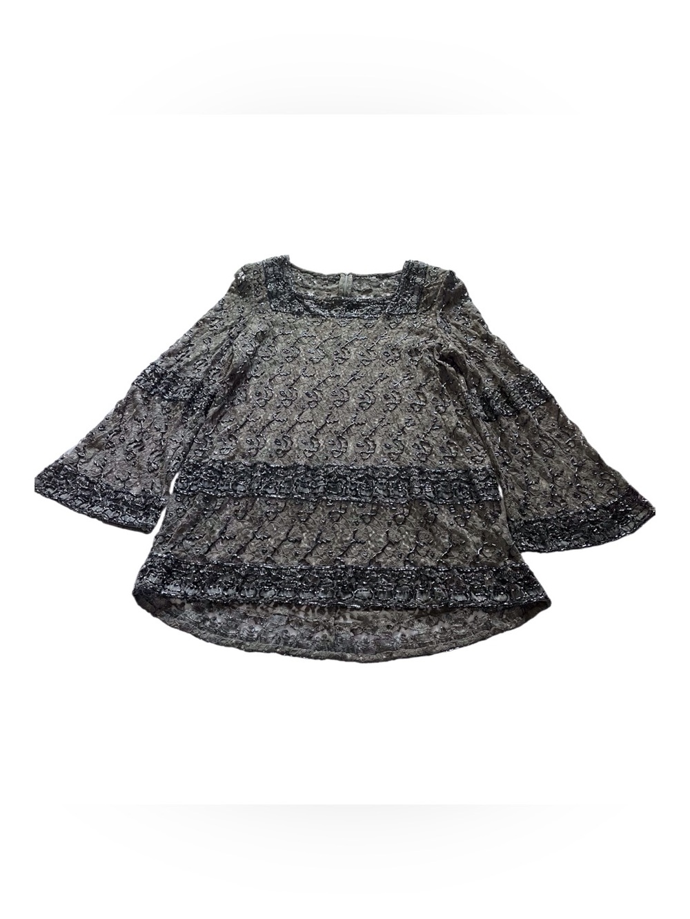 Vintage Beaded Lace Top Blouse with Long Sleeves, L. - Picture 4 of 11